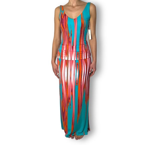 NWT Tart Maxi Dress, Side Slit, Scoop Neck, Turquoise, Coral, White Sz XS, Women - Picture 1 of 6
